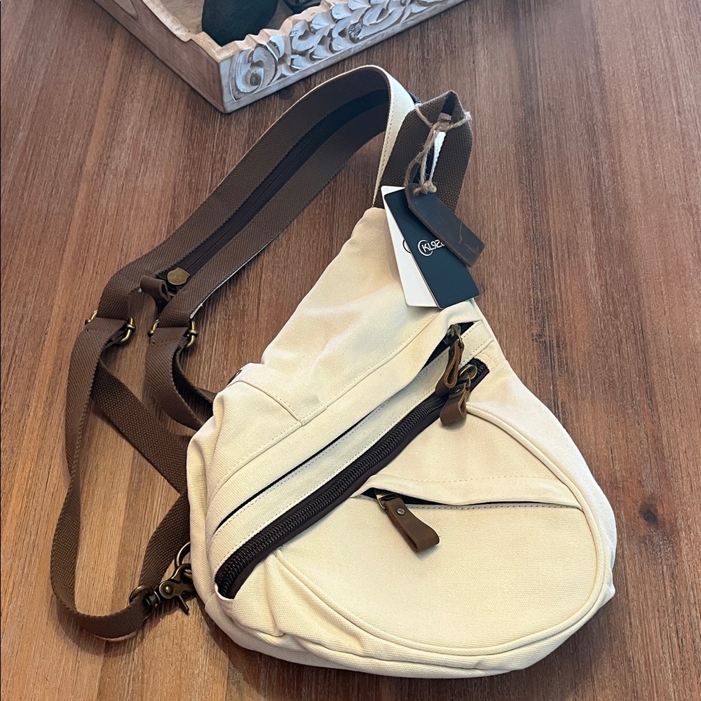 Casual Cream Canvas Sling Bag
